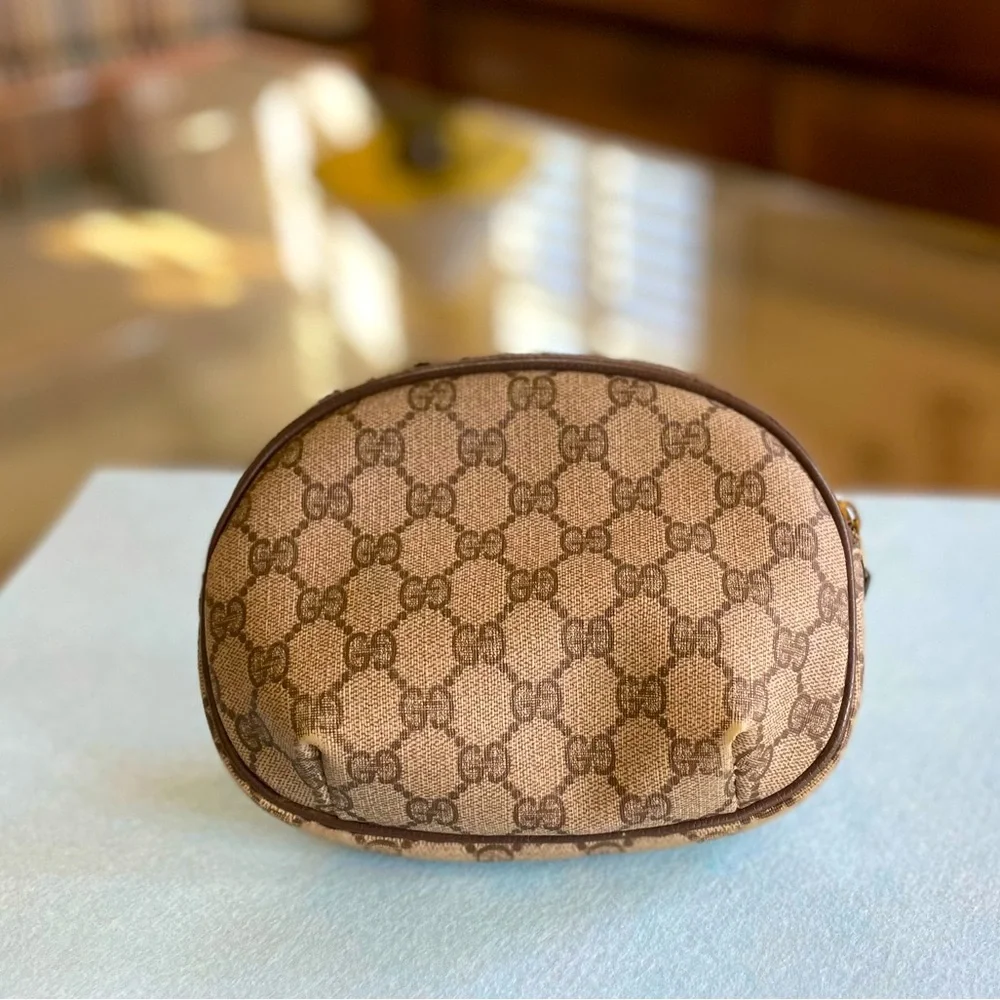 Vintage Gucci Mini Print Cosmetic Case Travel Clutch Brown - Picture 2 of 12